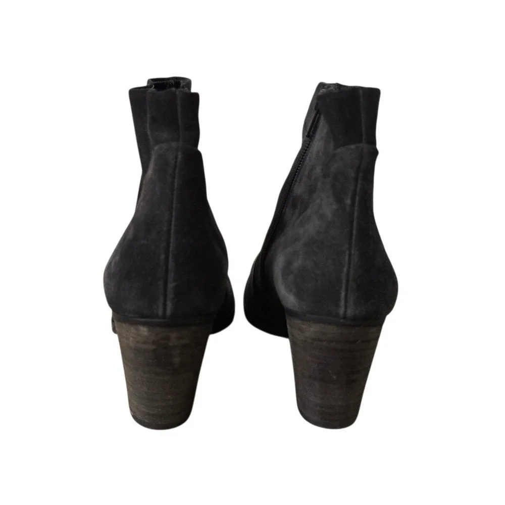 Paul Green Munchen Grey Suede Ankle Boots Block Heel Side Zip Size 7.5